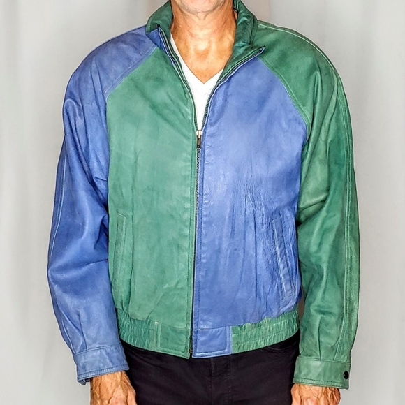 Vintage Other - 80s color block leather vintage bomber jacket